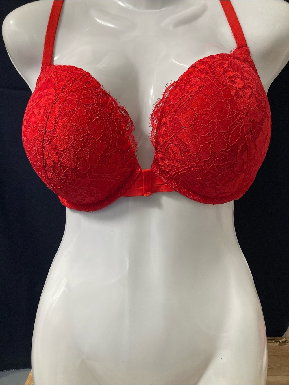 La Senza Beyond Sexy Red Lace Push-Up Plunge Bra 38DD